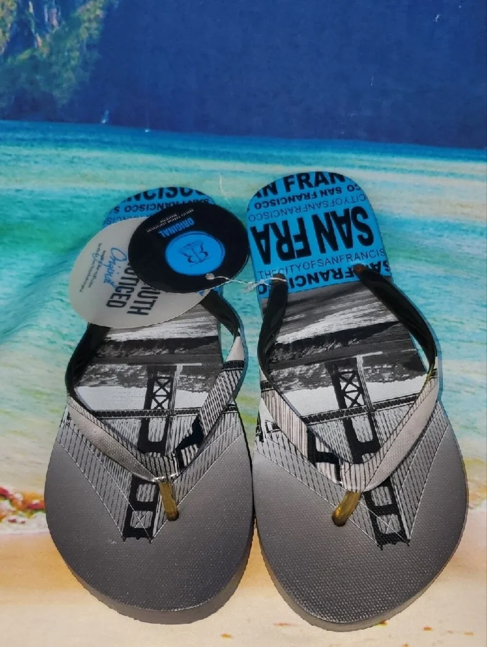 Robin Ruth Black & Blue San Francisco Graphic Flip-Flop Tags